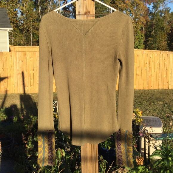 Free People green top ~ waffle olive green fairy grunge art school - Picture 8 of 14